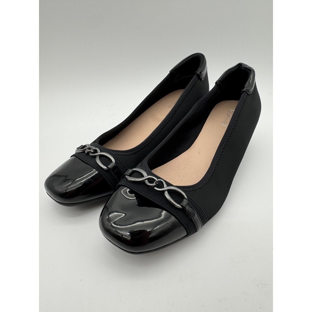 Dexflex Comfort Flats Black Women's US 9W Ballet Slip On Patent Toe Shoes